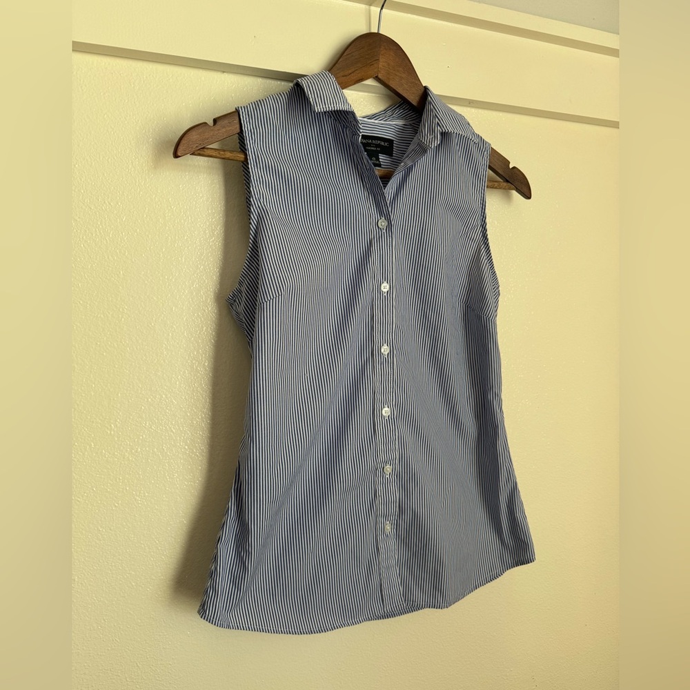 Banana Republic Tailored Fit Sleeveless Button-Down Top Blue White Stripe Size 0 - Picture 4 of 9